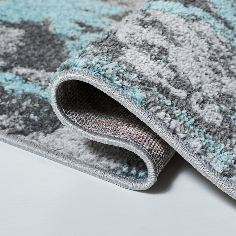 Area Rug Distressed Abstract Design Serged Border
