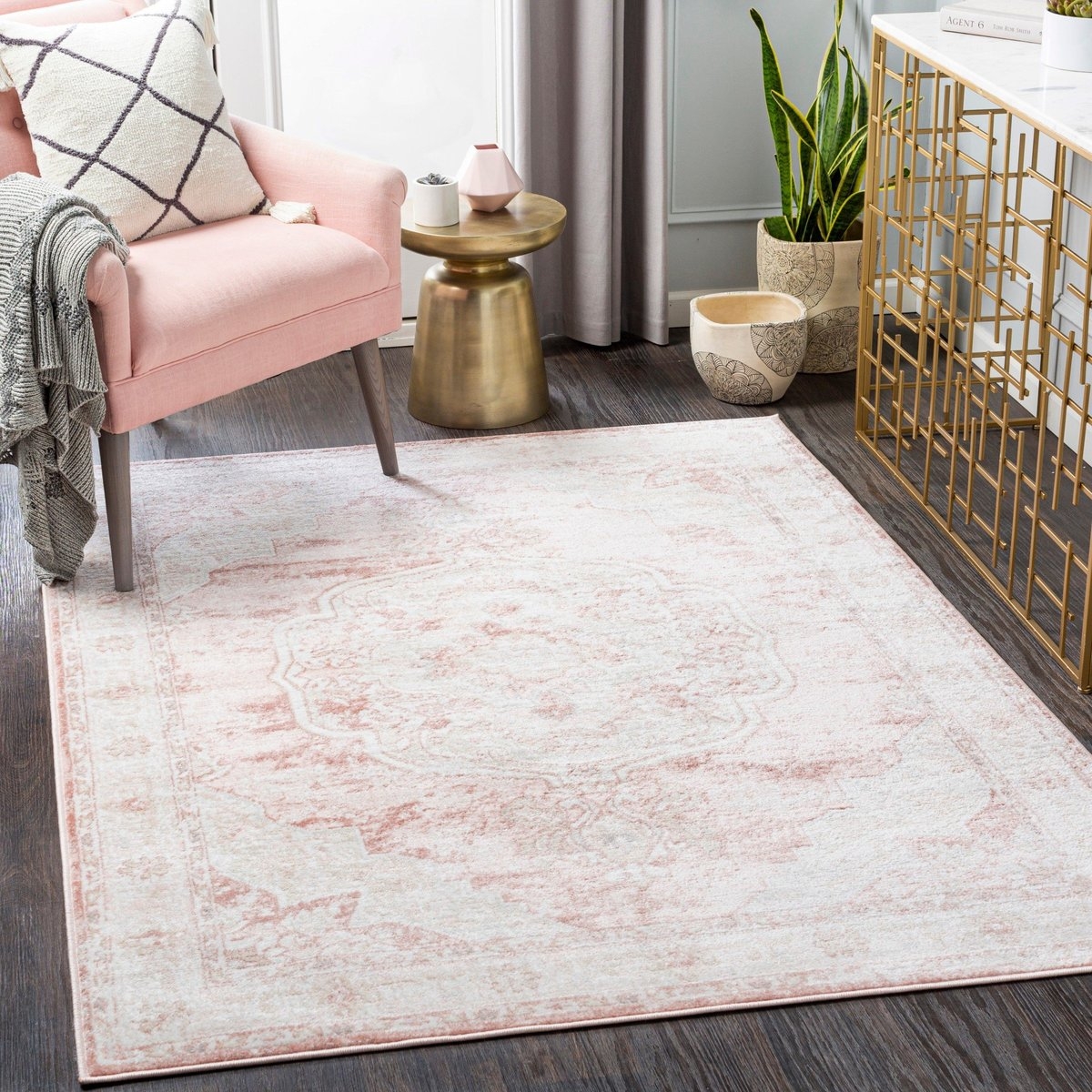 Area Rug Distressed Blush Palette Low Pile Pattern