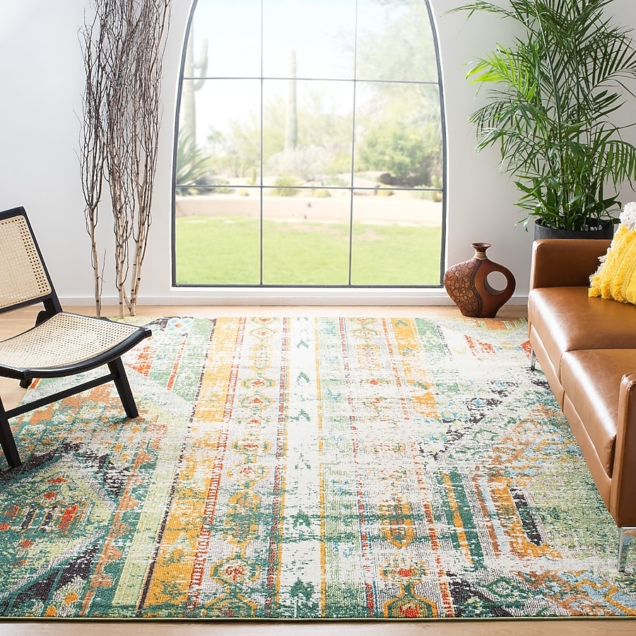 Area Rug Distressed Medallion Sun Washed Boho Sunroom
