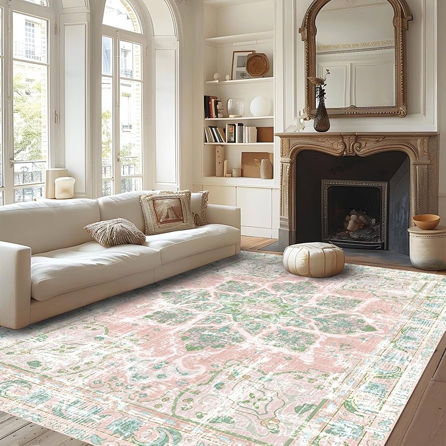 Area Rug Distressed Medallion Washable Large Format Rug