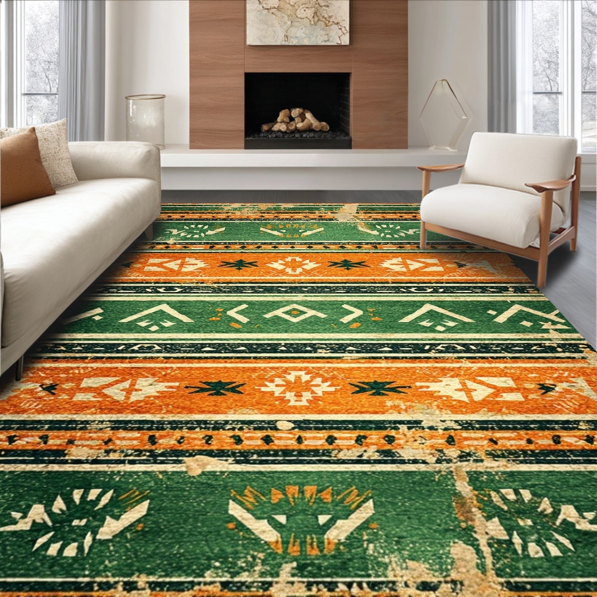 Area Rug Distressed Tribal Pattern Weathered Boho Decor