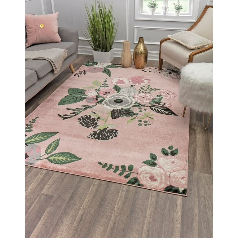Area Rug Dusty Pink Large Scale Pattern Floral Carpet