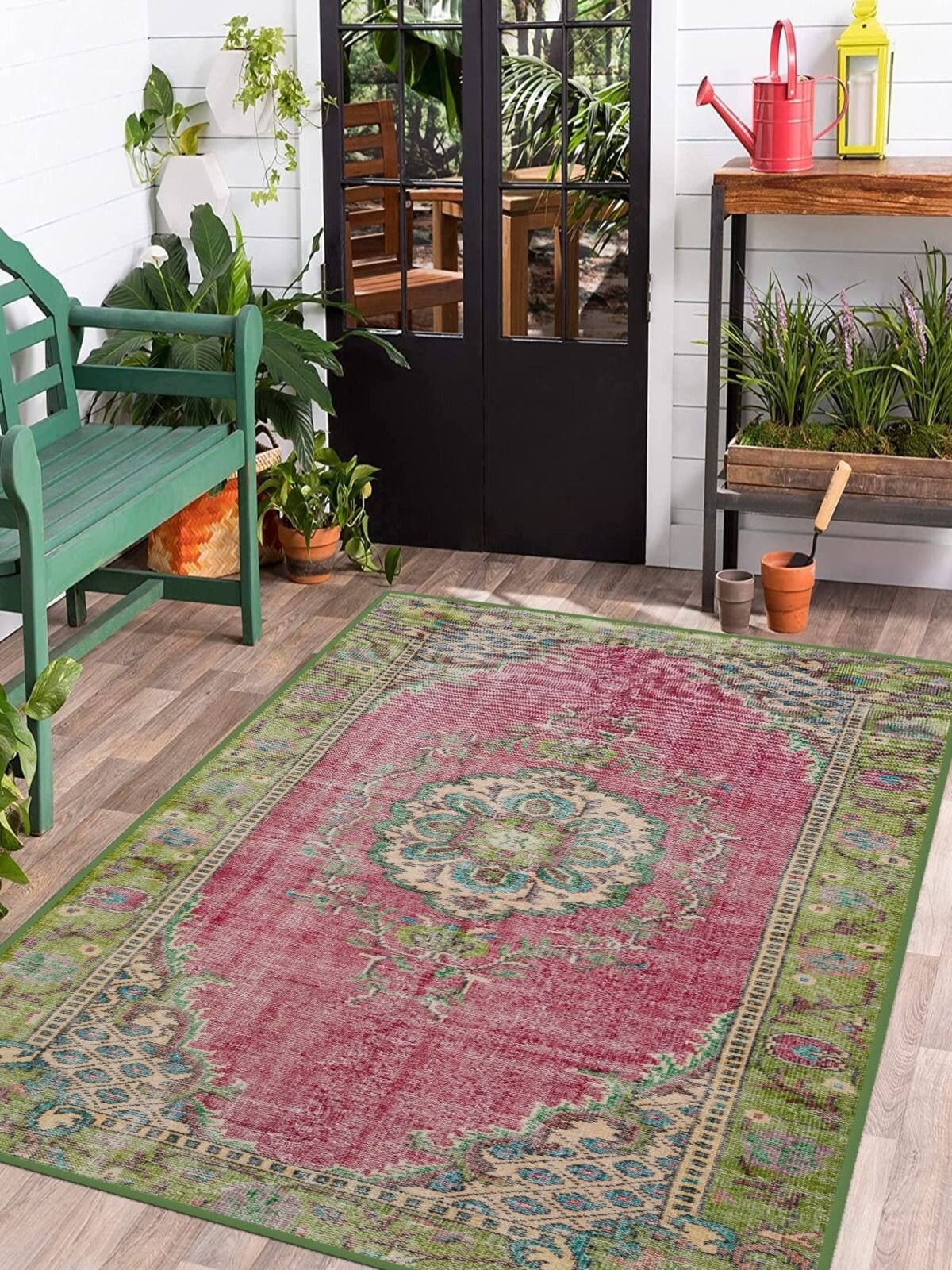 Area Rug Faded Magenta Distressed Turkish Style Ethnic Rug