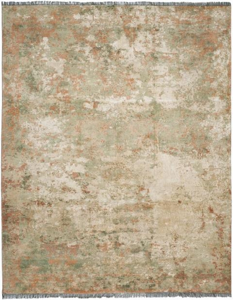 Area Rug Faded Sage Distressed Abstract Fringe Carpet