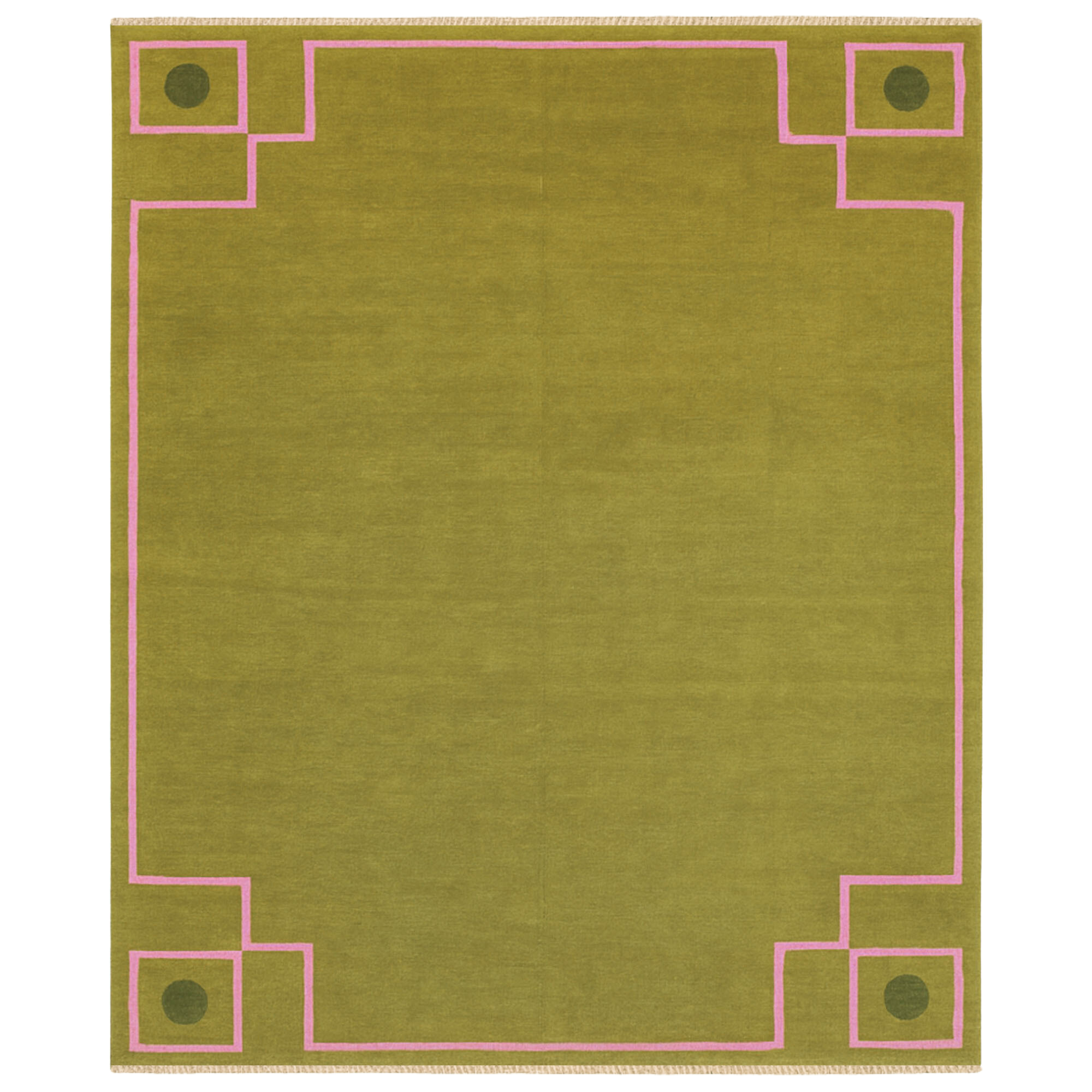 Area Rug Featuring Stepped Pink Border And Chartreuse