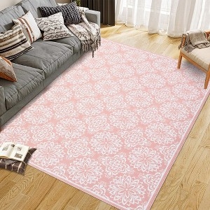 Area Rug Floral Medallion Pattern Pastel Layout