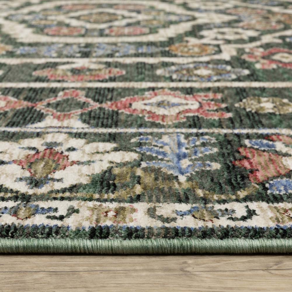 Area Rug Forest Green Distressed Surged Edge Oriental Rug