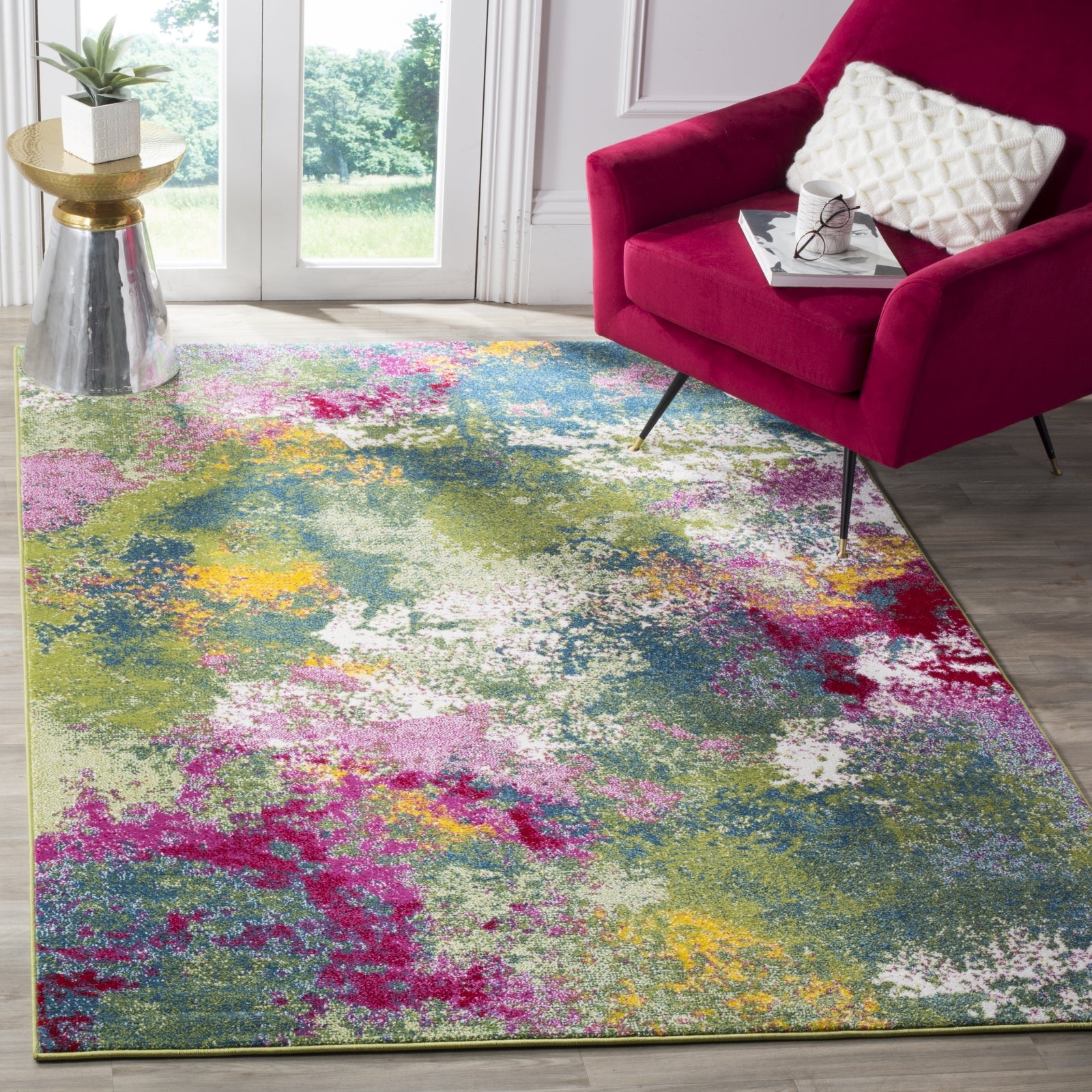 Area Rug Fuchsia Watercolor Abstract Living Room Rug