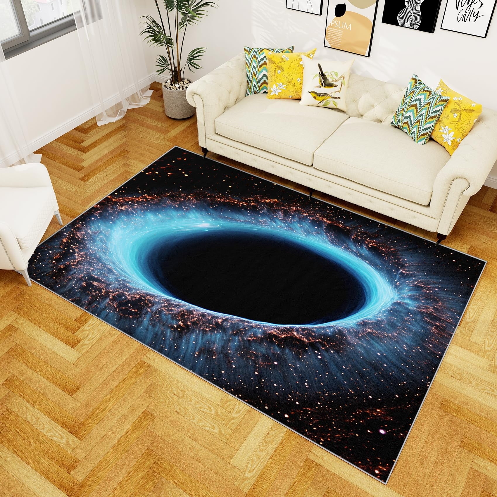 Area Rug: Galaxy Nebula Print Electric Blue Wormhole