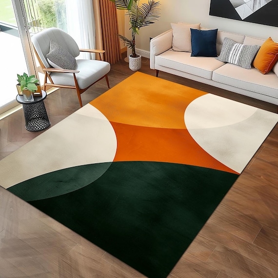 Area Rug Geometric Abstract Shapes Overlapping Curves