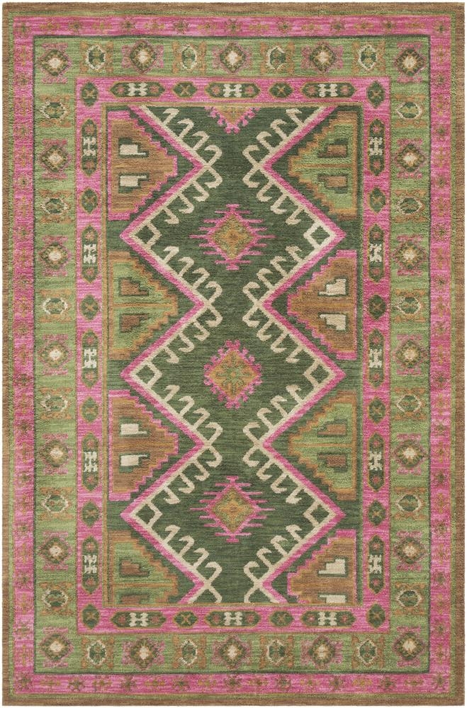 Area Rug Global Border Olive Green Tribal Geometric Rug