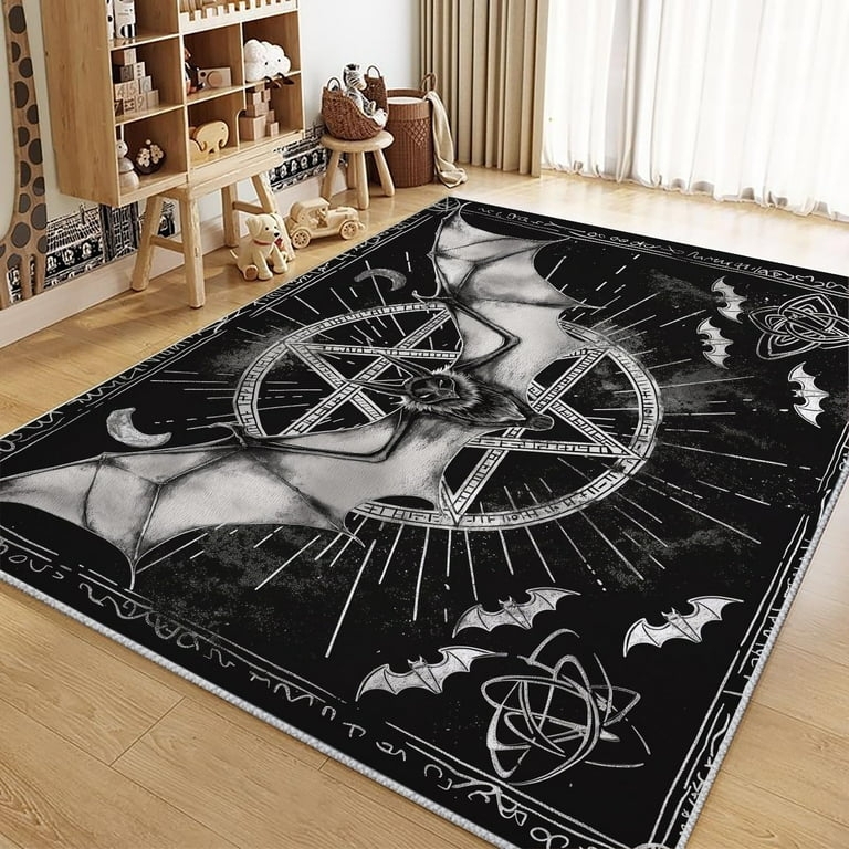 Area Rug: Gothic Bat Graphic Occult Symbolism Floor Mat