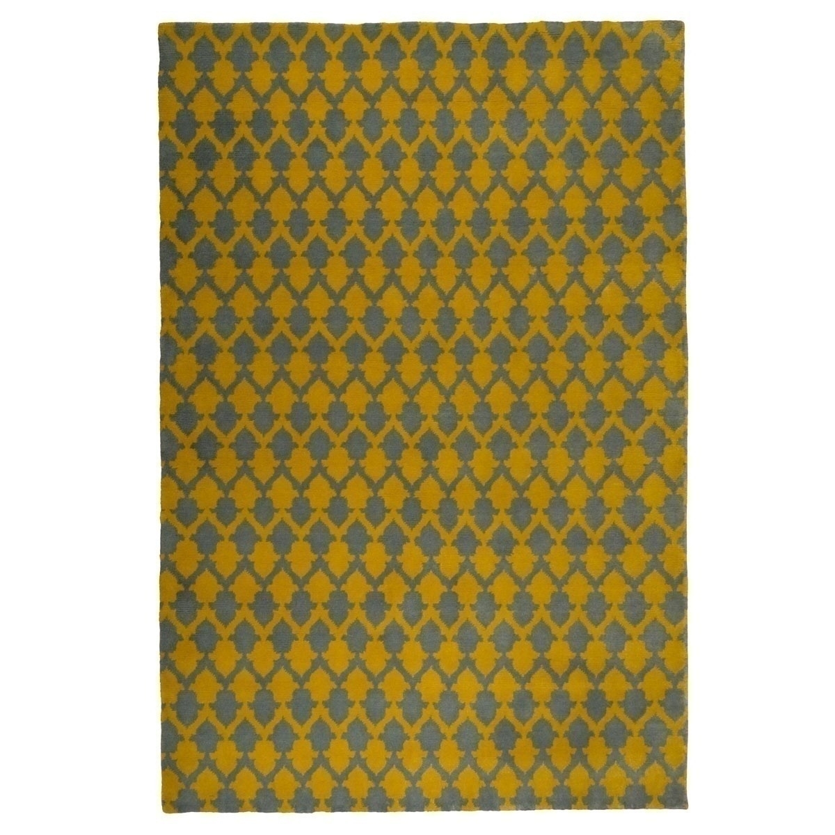 Area Rug Grey And Yellow Lattice Fretwork Motif
