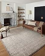 Area Rug Grid Pattern Woven Textile Neutral Checked Design