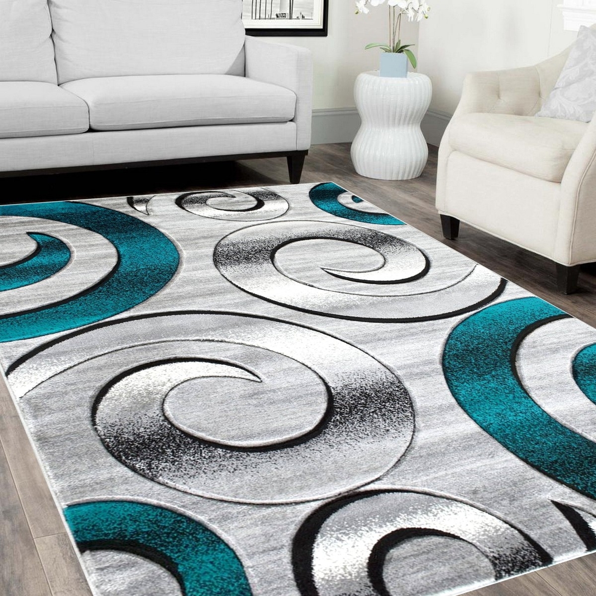 Area Rug Hand Carved Look Spiral Abstract Swirls