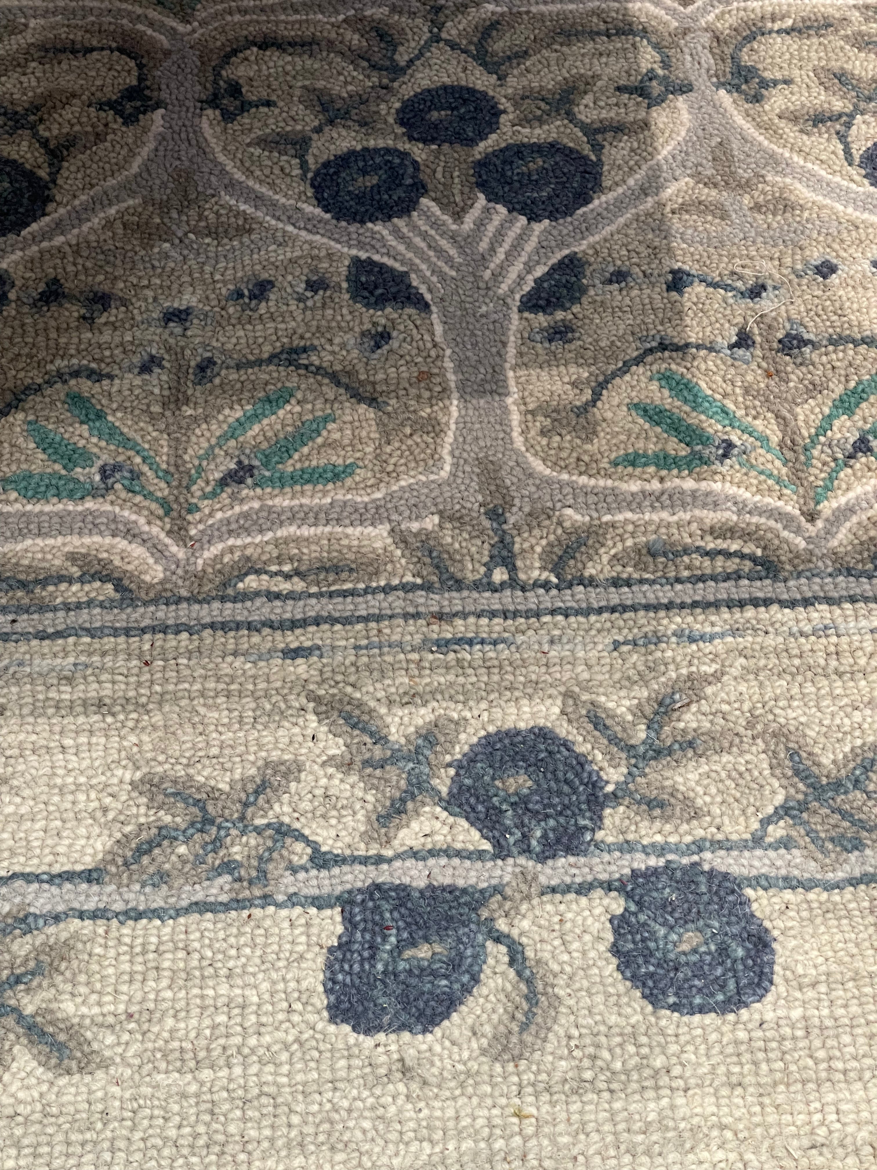 Area Rug Hooked Loop Pile Stylized Tree Motif Botanical