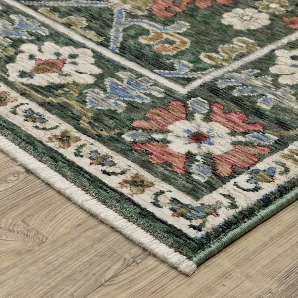 Area Rug Hunter Green Layered Medallion Fringe Edge Rug