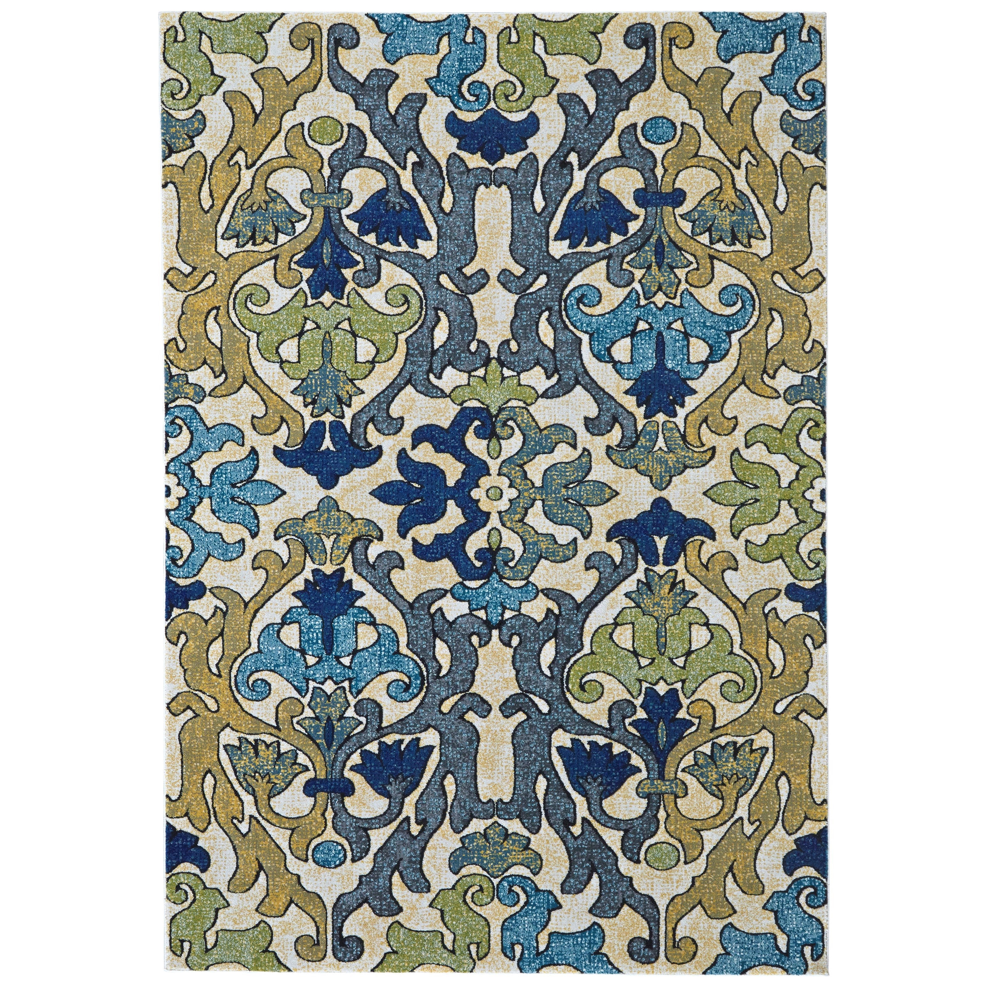 Area Rug Intricate Damask Pattern In Navy And Teal
