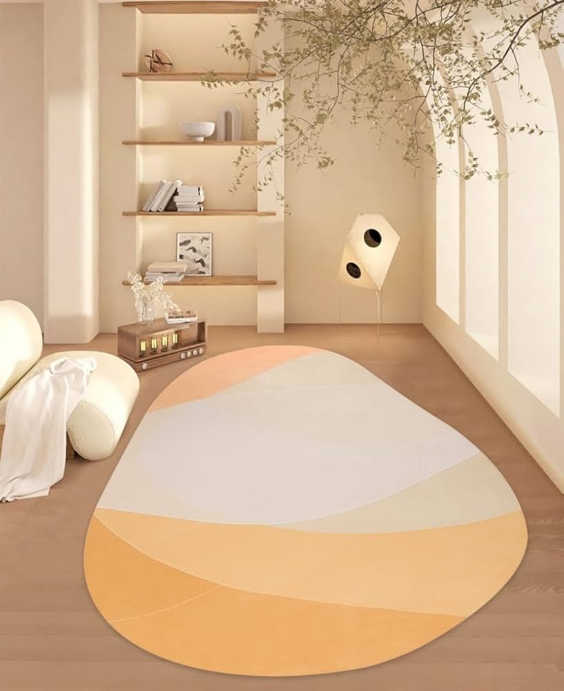 Area Rug: Irregular Shaped Apricot Tones Organic Curves