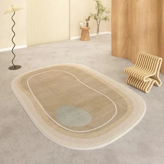 Area Rug: Japandi Beige Area Carpet Sage Green Accent