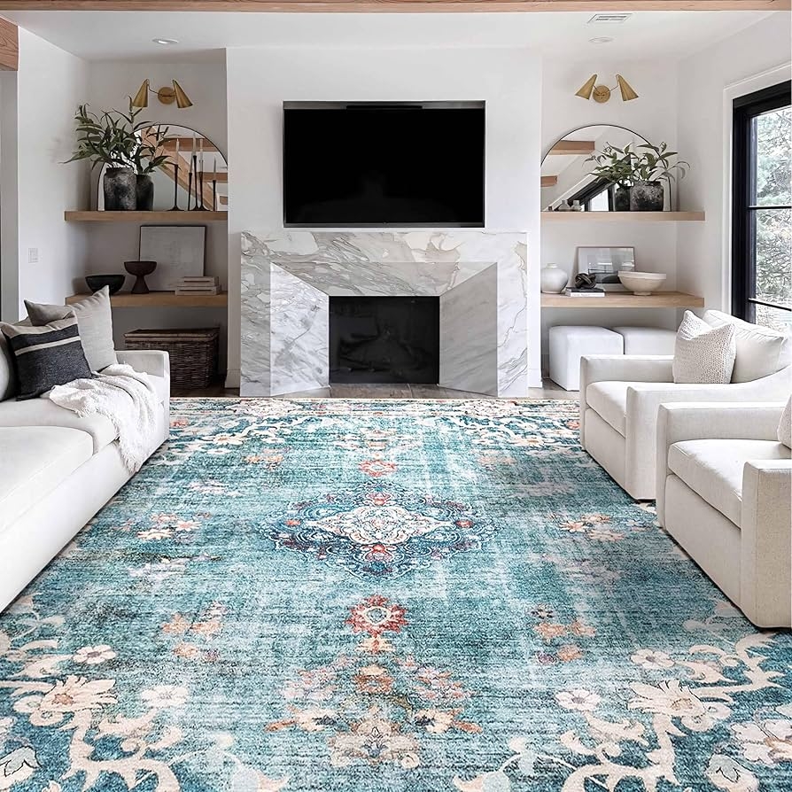Area Rug Large Scale Floral Distressed Boho Carpet