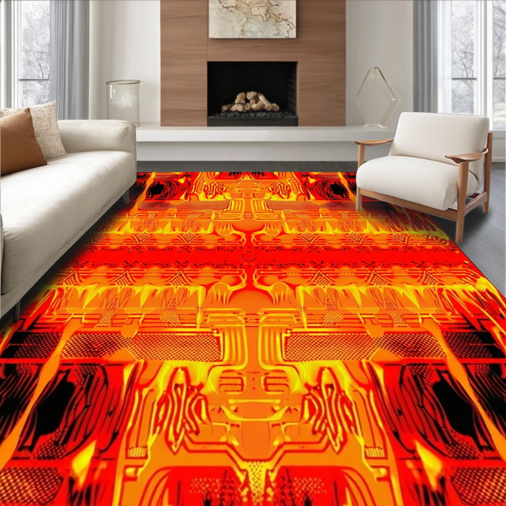 Area Rug: Lava Red Mirrored Pattern Geometric Illusion