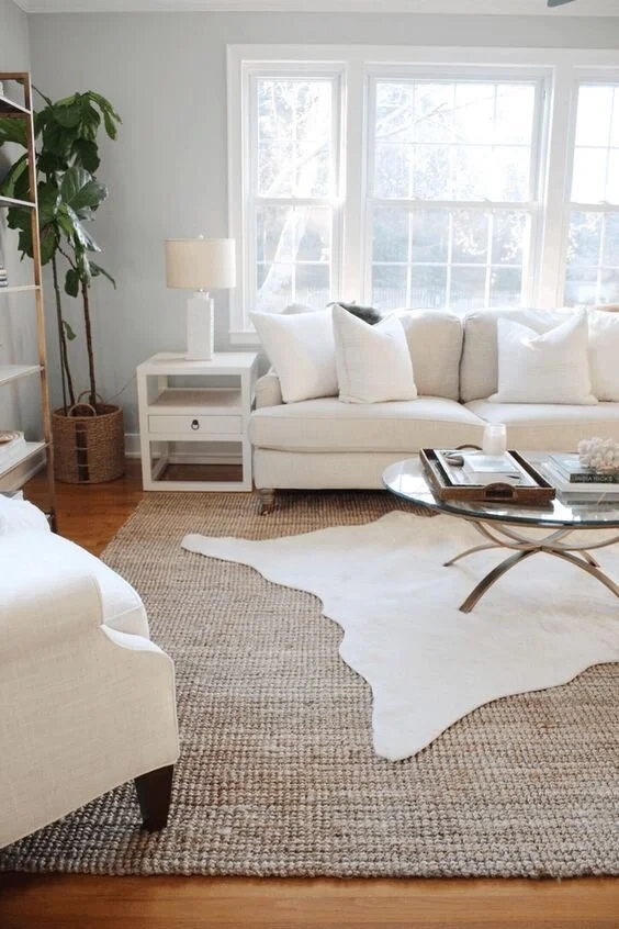 Area Rug: Layered Jute Hide Styling Organic Textures