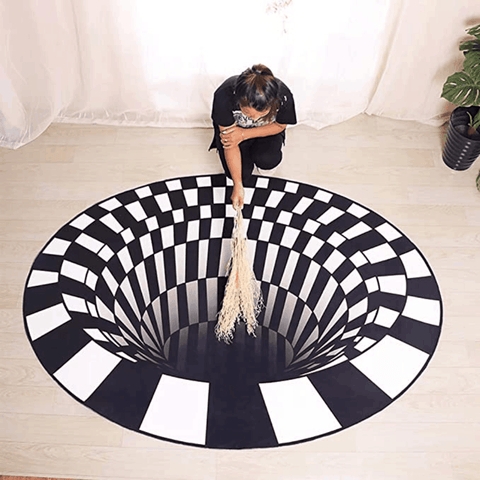 Area Rug: Monochrome Checkerboard 3D Vortex Illusion