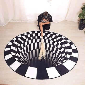 Area Rug: Monochrome Checkerboard 3D Vortex Illusion
