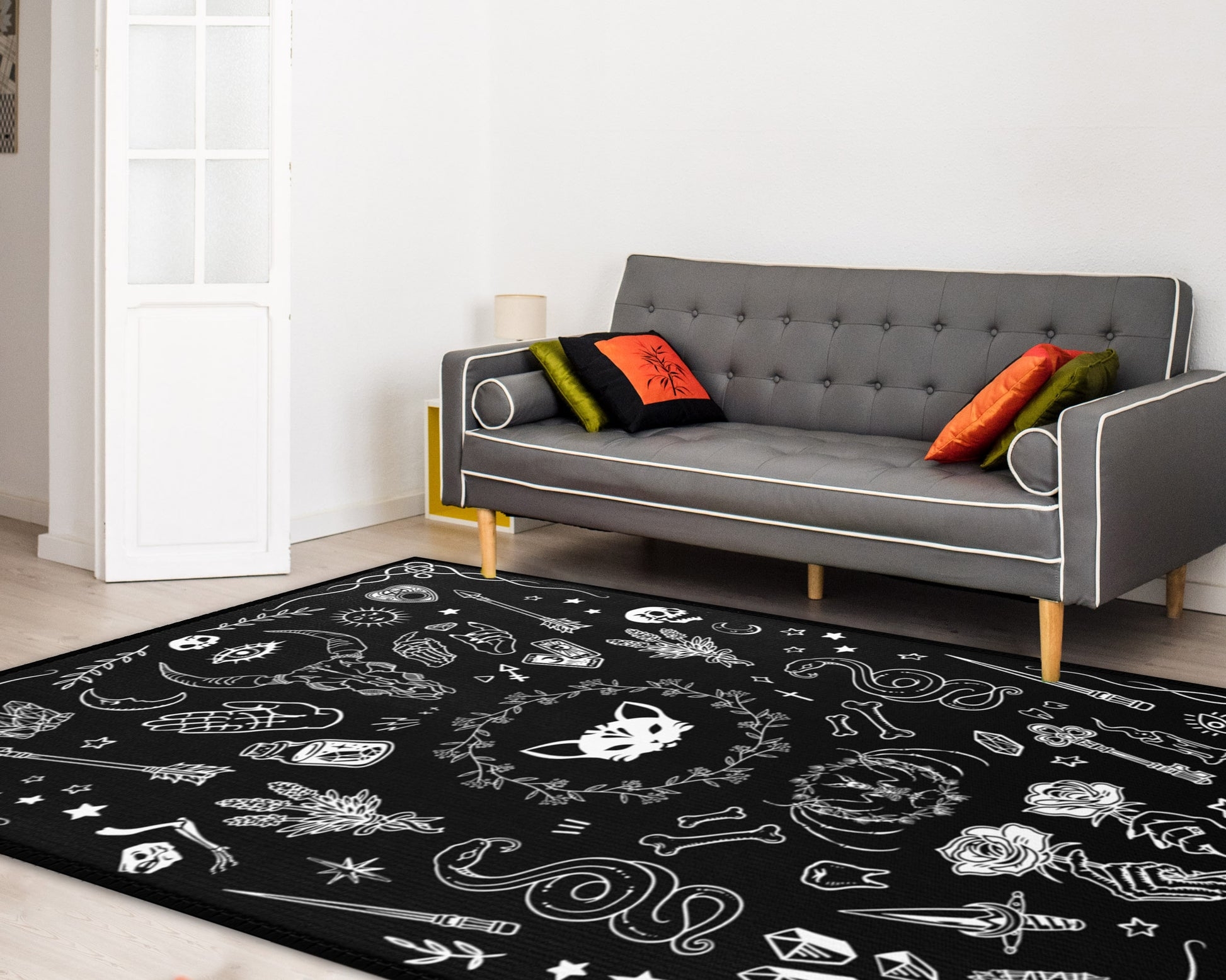Area Rug: Occult Illustrations Bone White Witchy Accent