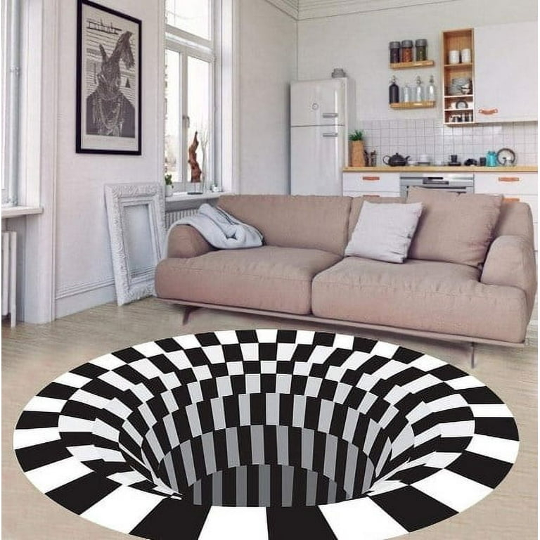 Area Rug: Optical Vortex Checkered 3D Illusion Floor