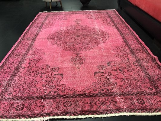 Area Rug Overdyed Fuchsia Distressed Medallion