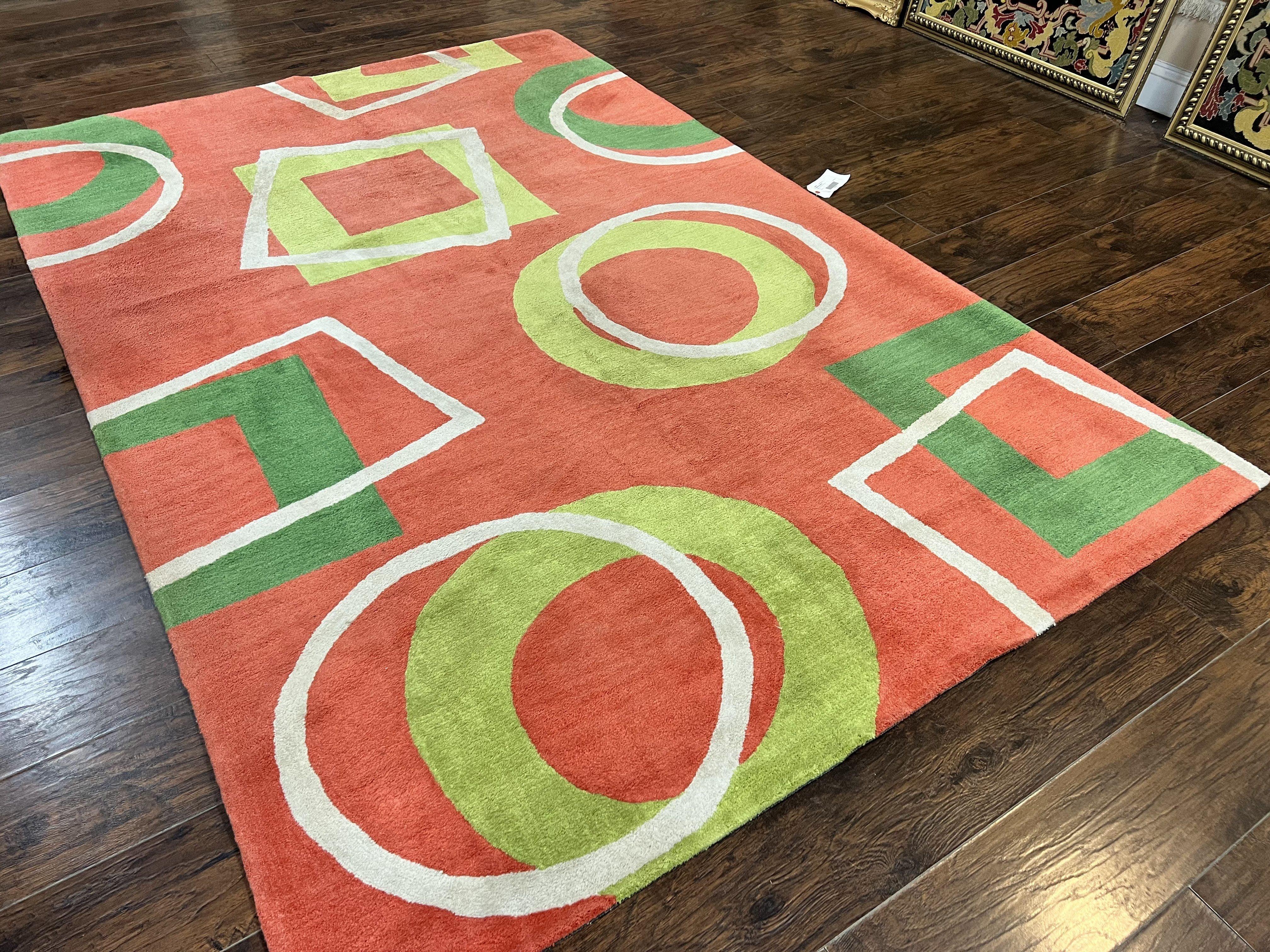 Area Rug Overlapping Geometric Shapes Lime Green Bold