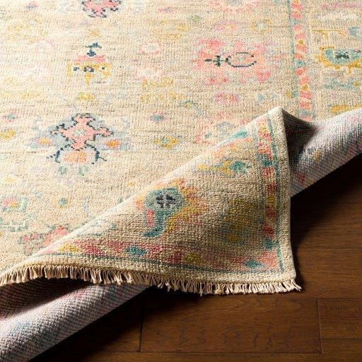 Area Rug Pale Beige Hand Knotted Weave Wool Oushak Rug