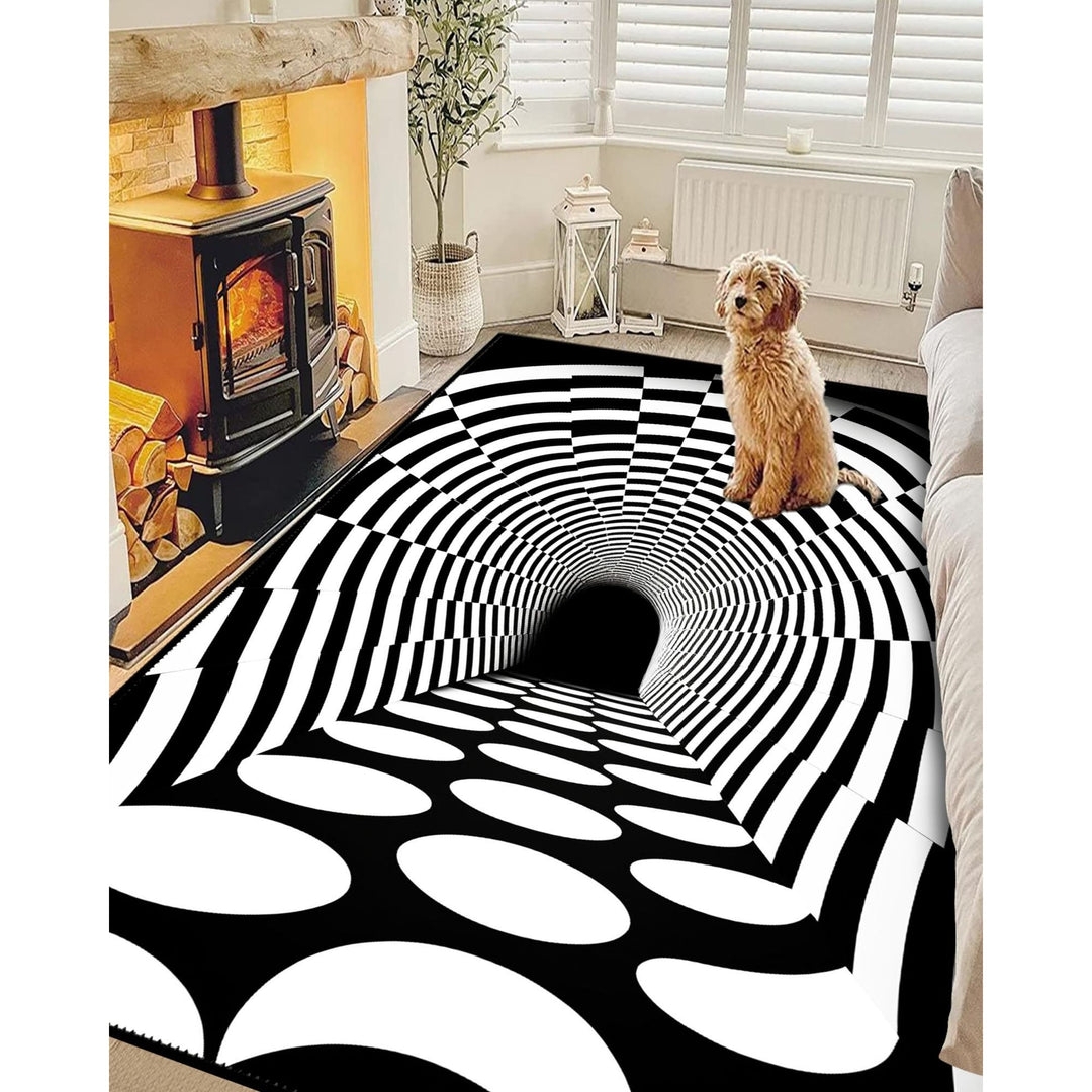 Area Rug: Perspective Shifting Geometric Grid Carpet