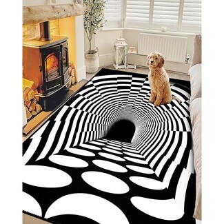 Area Rug: Perspective Shifting Geometric Grid Carpet
