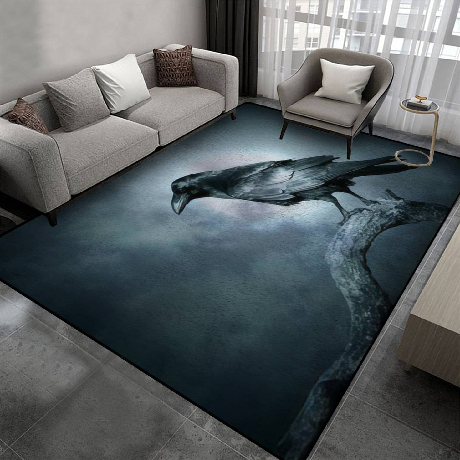 Area Rug: Raven Moonlight Graphic Atmospheric Mist Print