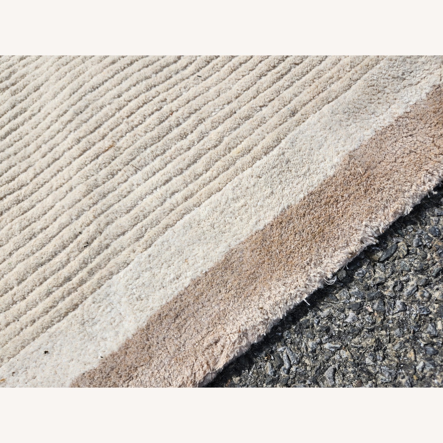 Area Rug Ribbed Texture Wool Linear Pattern Neutral Decor
