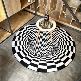 Area Rug: Round Checkered 3D Optical Illusion Mat
