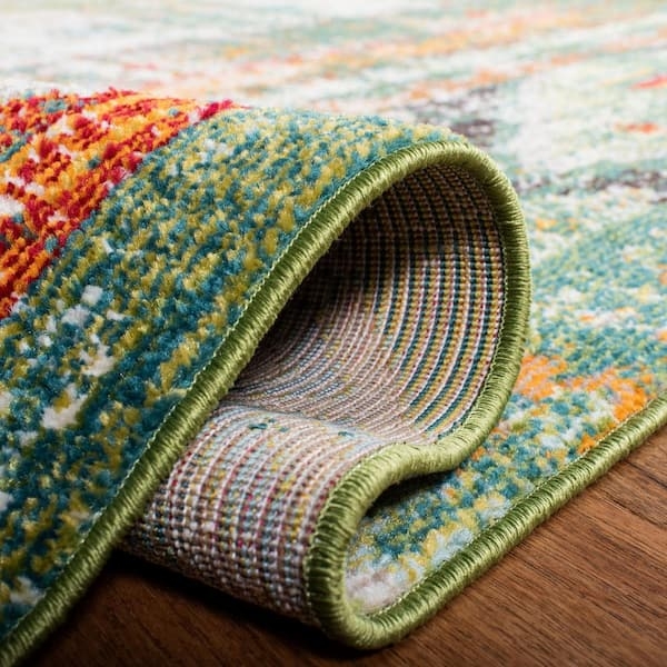 Area Rug Sage Green Serging Distressed Geometric Carpet