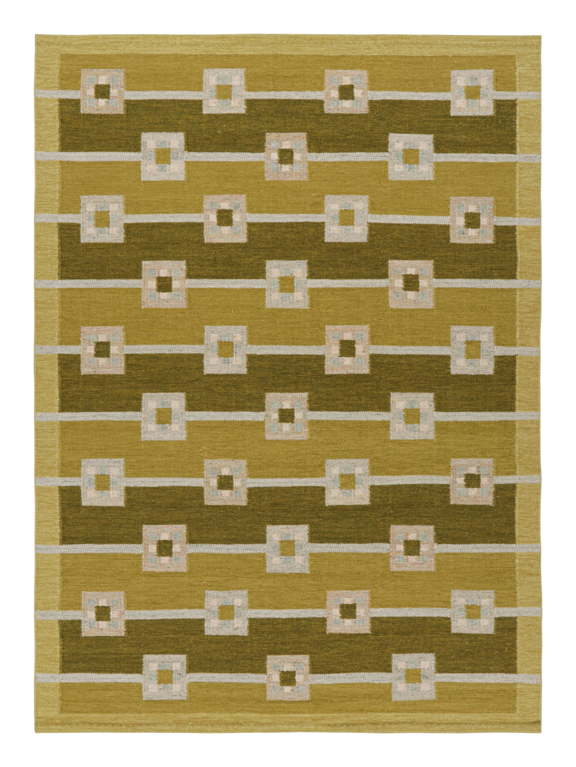 Area Rug Scandinavian Square Grid Pattern Green
