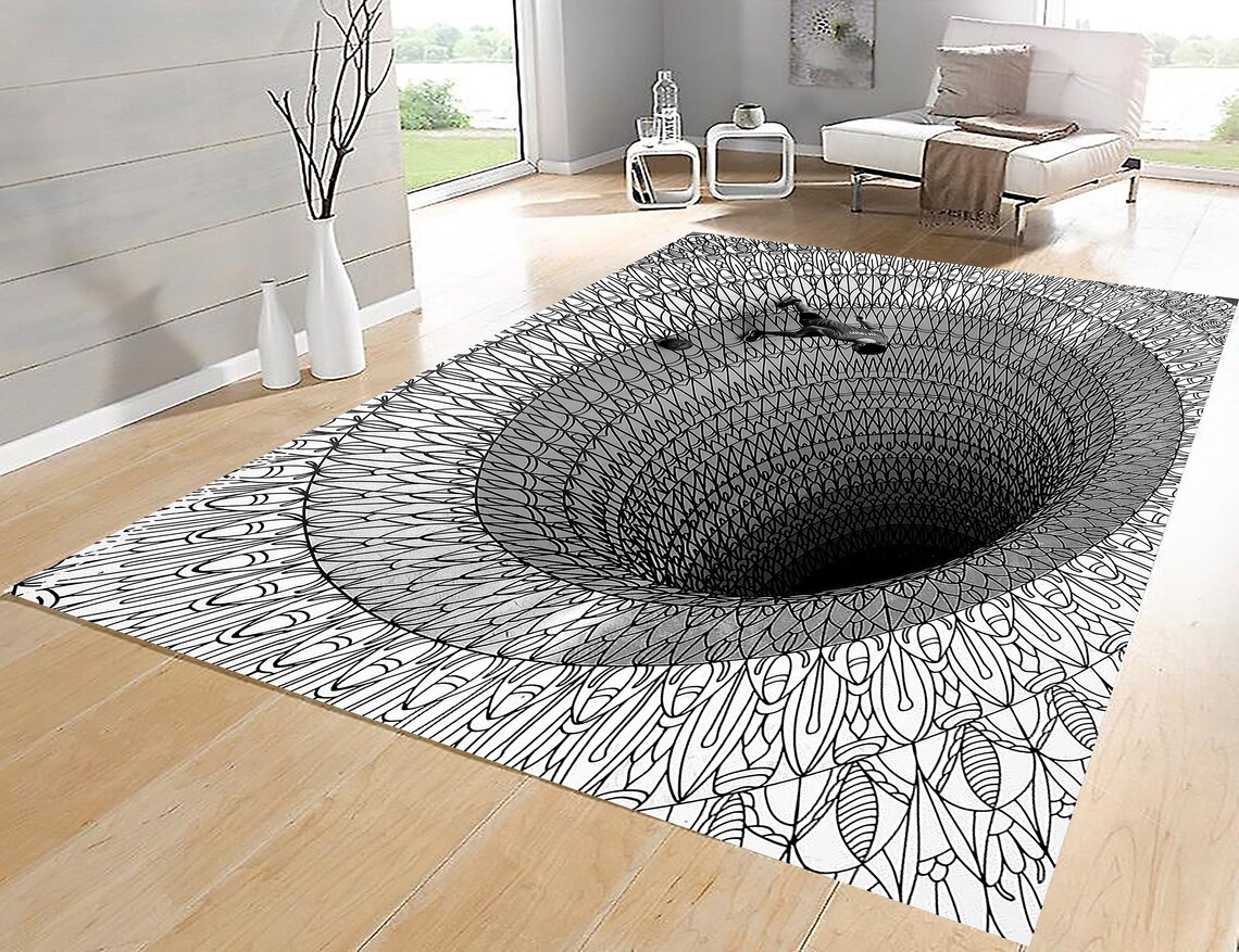 Area Rug: Sinkhole Visual Effect Mandala Border Swirl