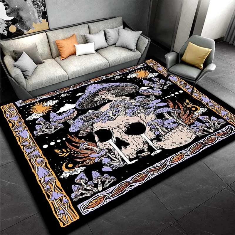Area Rug: Skull Mushroom Graphic Gothic Maximalist Decor