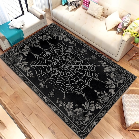 Area Rug: Spider Web Motif Dark Academia Goth Styling