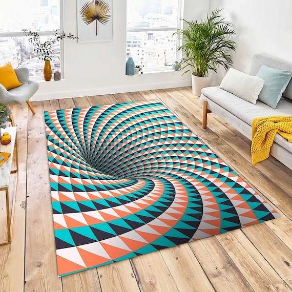 Area Rug: Teal and Orange Colorful Geometric Floor Art