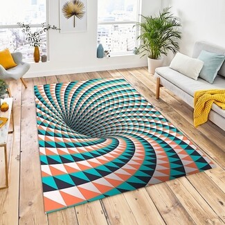 Area Rug: Teal and Orange Colorful Geometric Floor Art