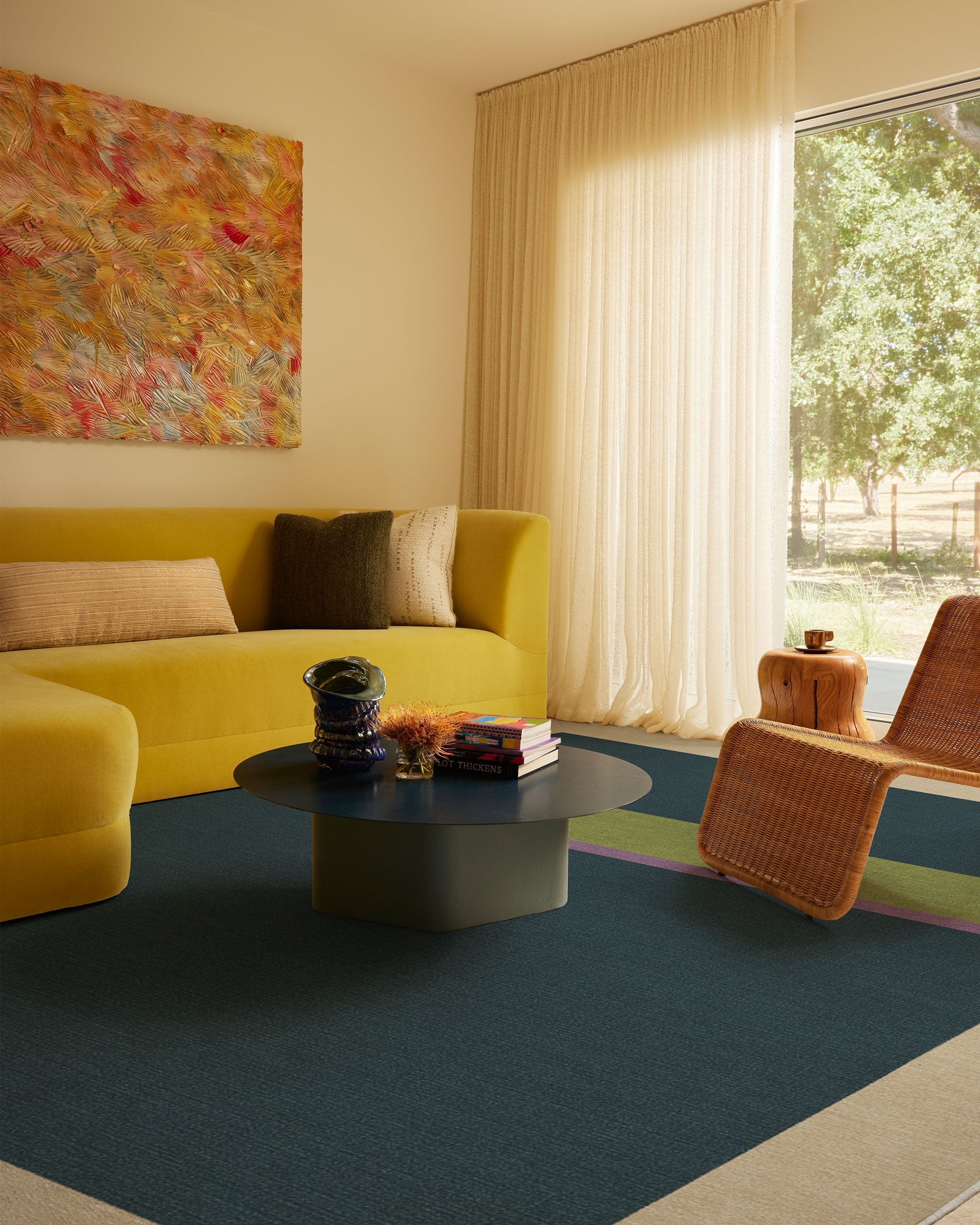 Area Rug Teal Citron Palette Color Blocked Design