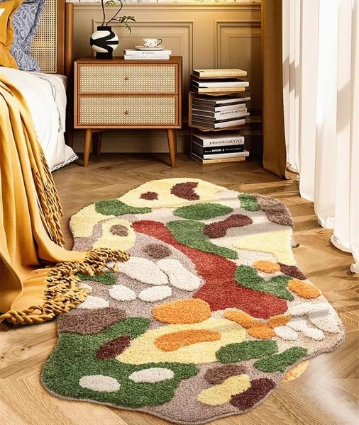 Area Rug: Textured Earthy Bedroom Carpet Organic Pattern