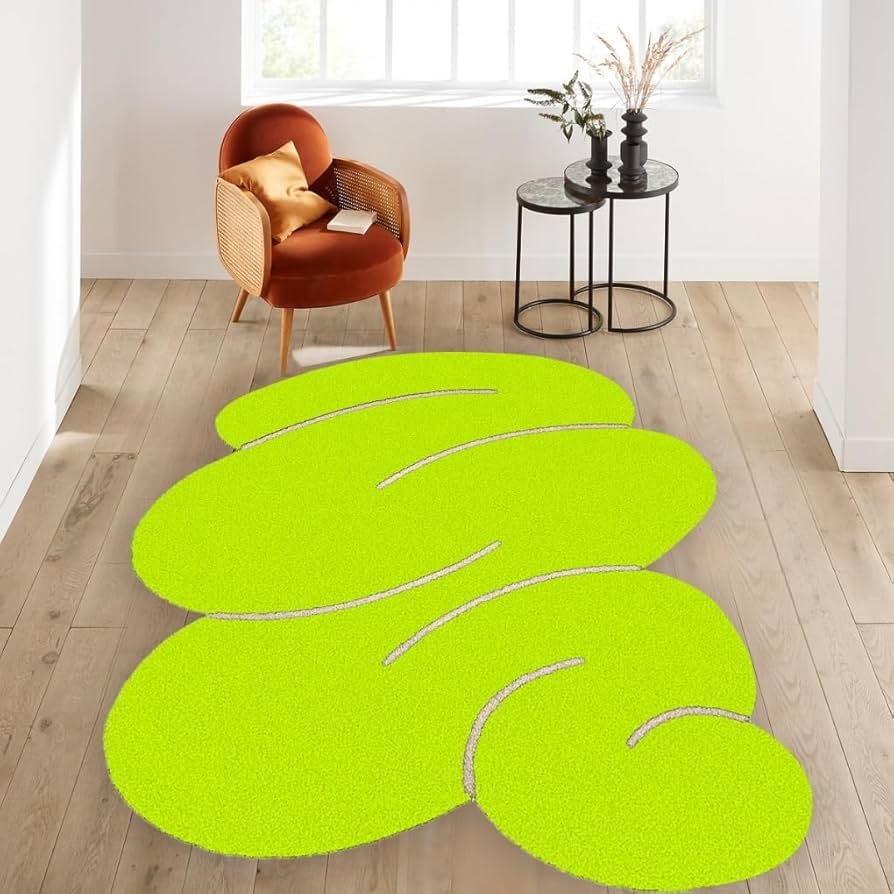 Area Rug: Vibrant Green Nursery Decor Carved Contours