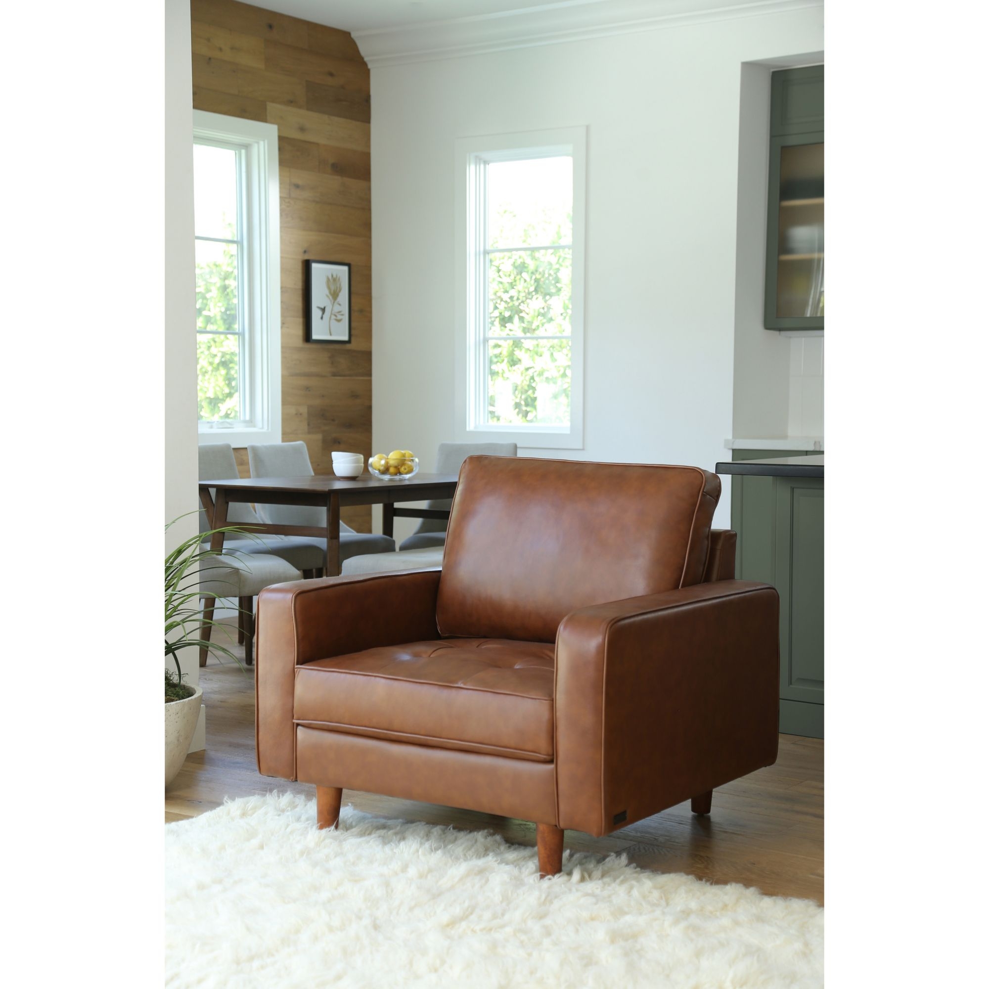 Armchair Button Tufted Seat Tapered Wood Reading Chair
